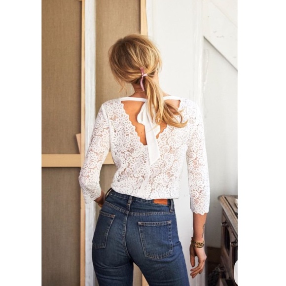 Sezane Dina Lace Blouse White Open Back Tie Top Size 38 - Picture 2 of 8